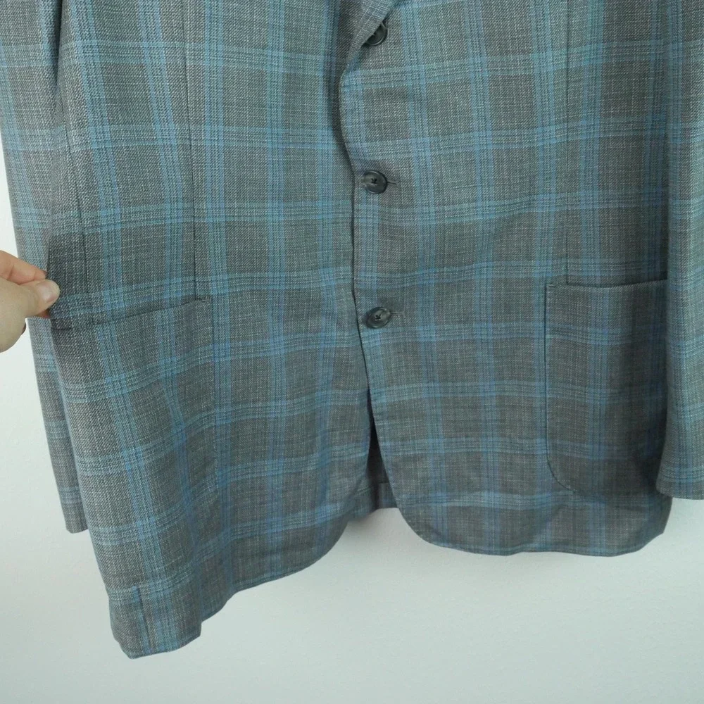 Brooks Brothers Regent Reda Wool Plaid Sport Coat Blazer Grey Blue 44R Jacket
